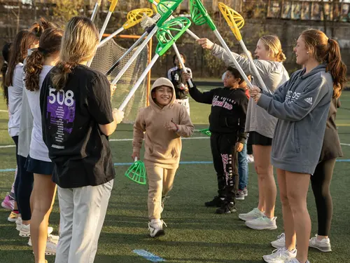 Holy Cross Women’s Lacrosse interact with the Boys and Girls Club of Worcester, Tuesday, November 5th, 2024 in Worcester, MA.