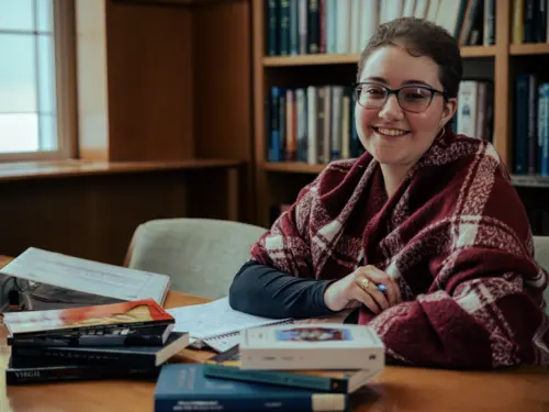 Eowyn Bailey, a Holy Cross Fenwick Scholar, poses for a photo