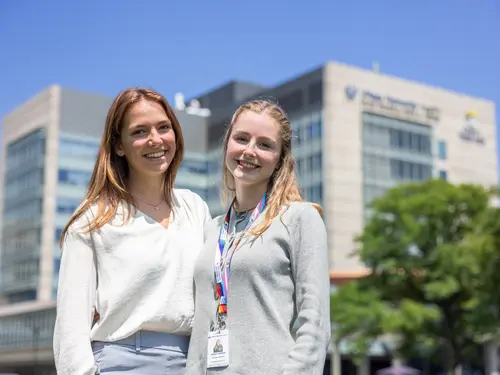 Haley Labdon '28 and Karolina Kedzierska '28 intern at UMASS Memorial Hospital under NP Lauren Fortier as part of the SUMMIT Internship program. 
