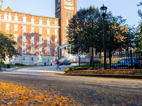 A fall landscape on the Holy Cross campus
