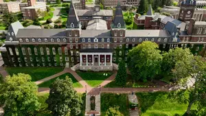 Aerial shot of a college campus