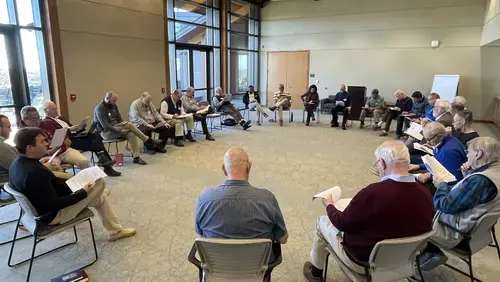 A group gathers as part of the Jewish-Christian understanding collaborative