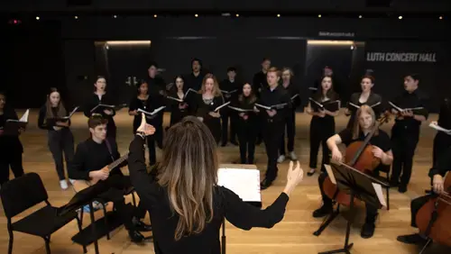 Chertsey Chamber Singers Concert rehearsal in the Beehive of the Prior Performing Arts Center at the College of the Holy Cross on Thursday March 23, 2023 in Worcester, Massachusetts.
