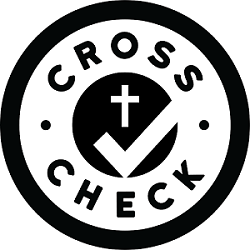 black and white circle with word cross check and in the center is a picture of both a cross and check mark