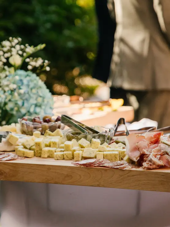 A cheese plate during a wedding at the Hogan Campus Center at Holy Cross
