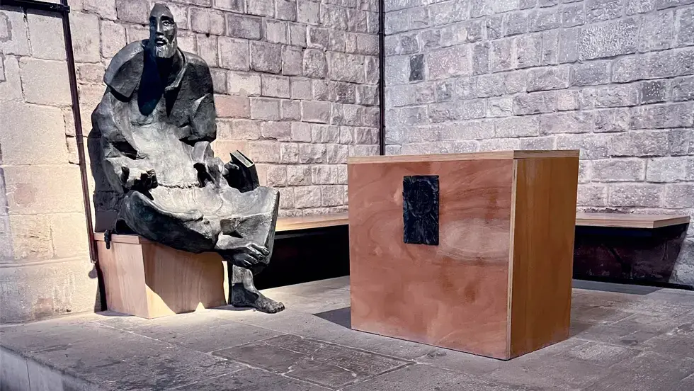 The modern statue “St. Ignatius begging for alms,” by sculptor Estanislau Feliu