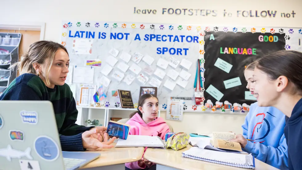 Students in middle school Latin classroom