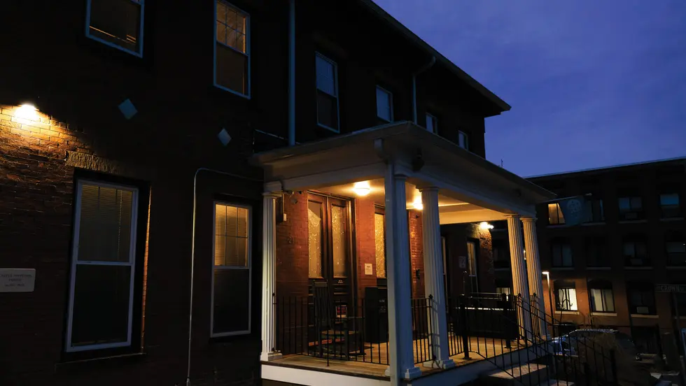 Porch light on a building at night