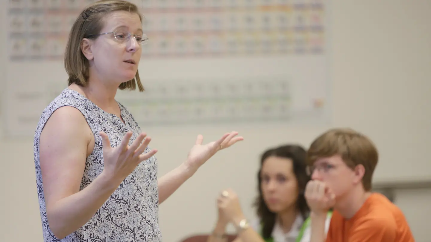 Spanish Professor Bridget Franco teaching a class.
