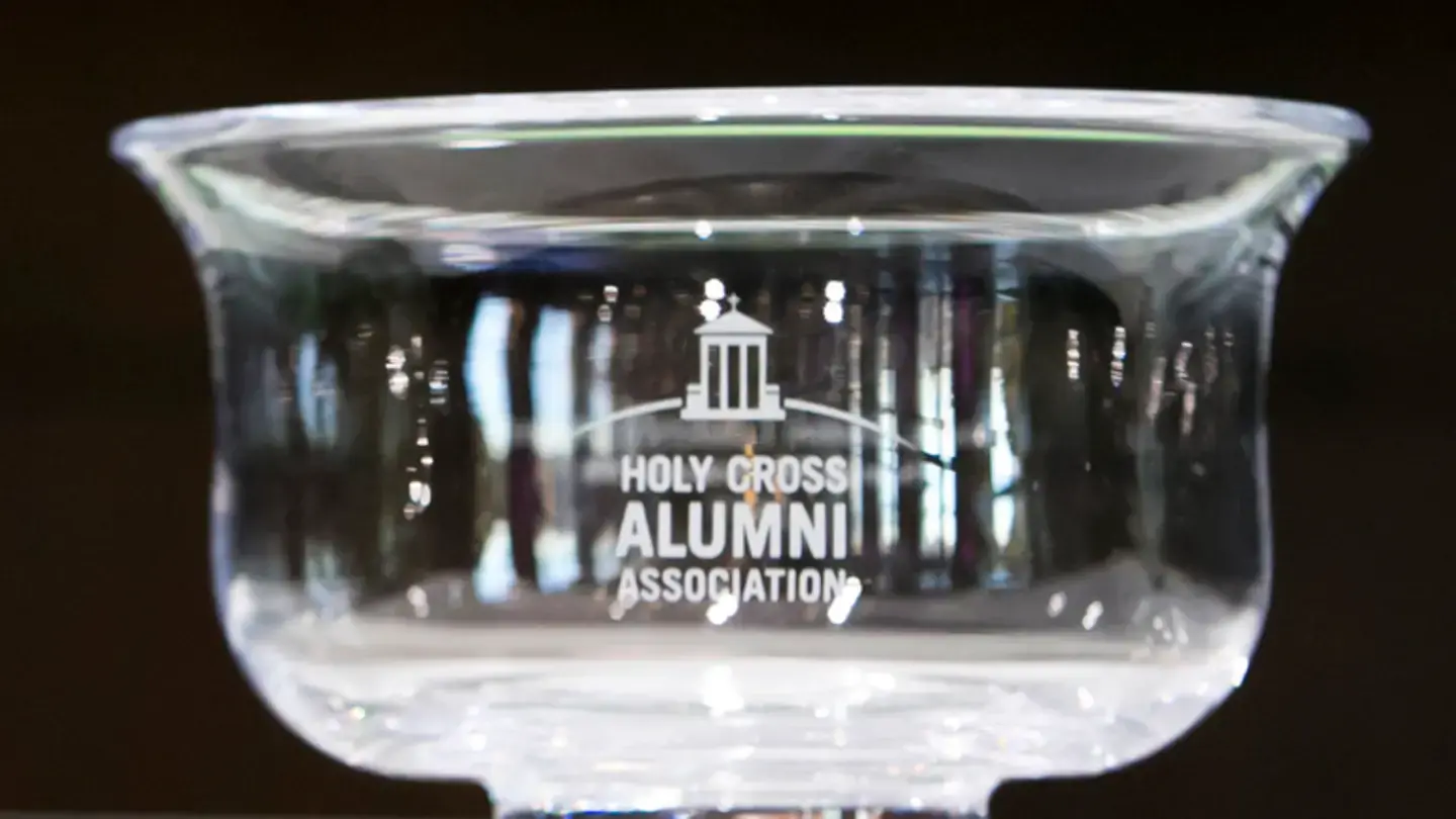 a glass award on a table