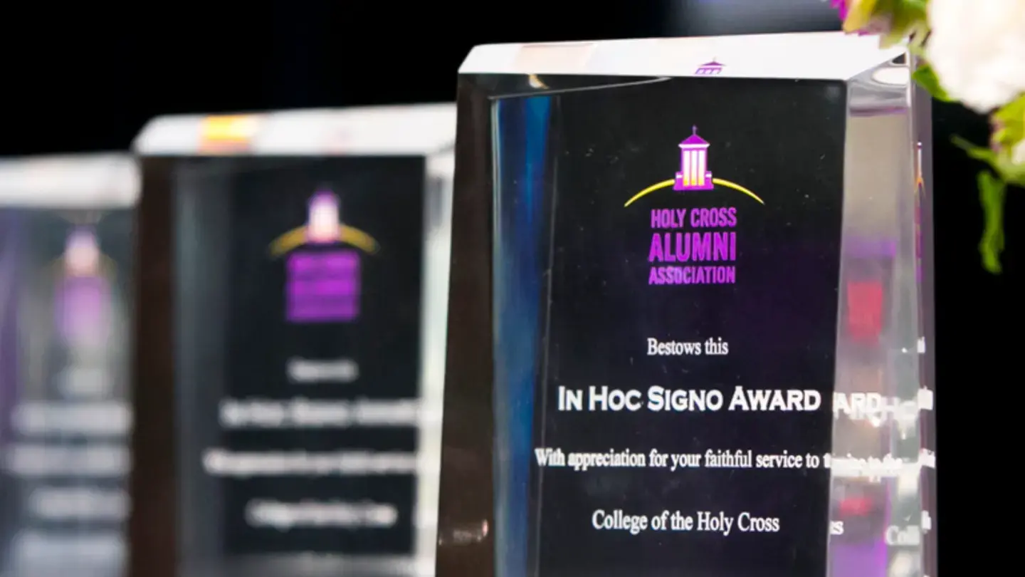 a glass award on a table