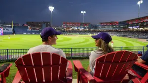 Holy Cross students at a Worcester Red Sox game
