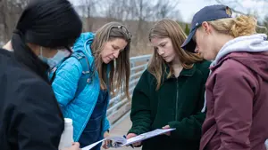 Sara Mitchell leads a group of students during a research trip