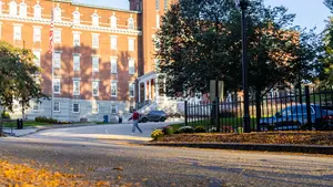A fall landscape on the Holy Cross campus