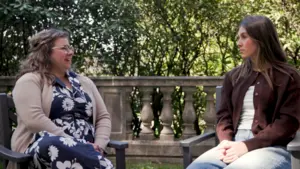 Prof. Hayley Stefan and student Abigail Lorion discuss Montserrat, Holy Cross' first-year seminar program
